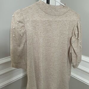 Elegant Beige Sweater with Pearl Accents